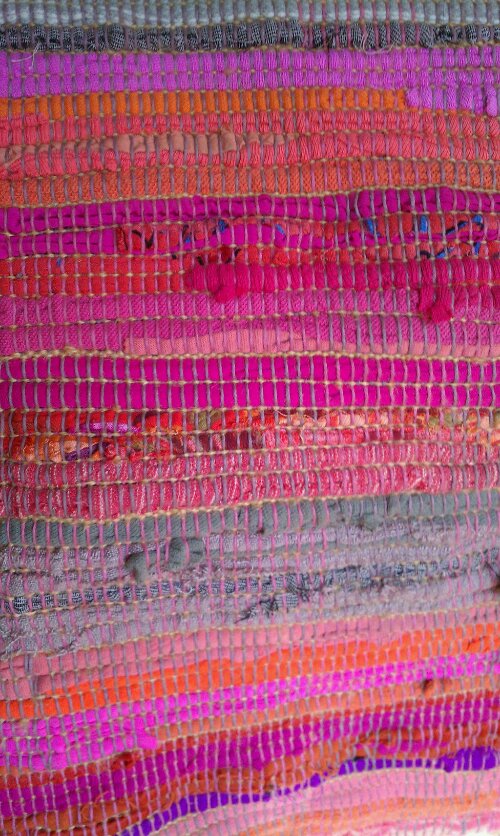 pink striped log cabin rag rug