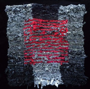 Black and White and Red Floating Square Rag Rug