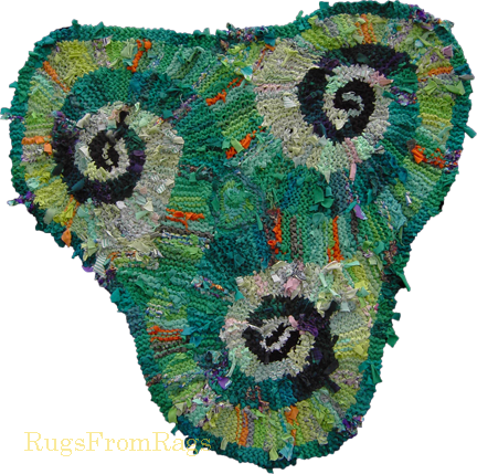 Green (Lime) Triple Spiral (Triskele) hand knit rag rug (sold)