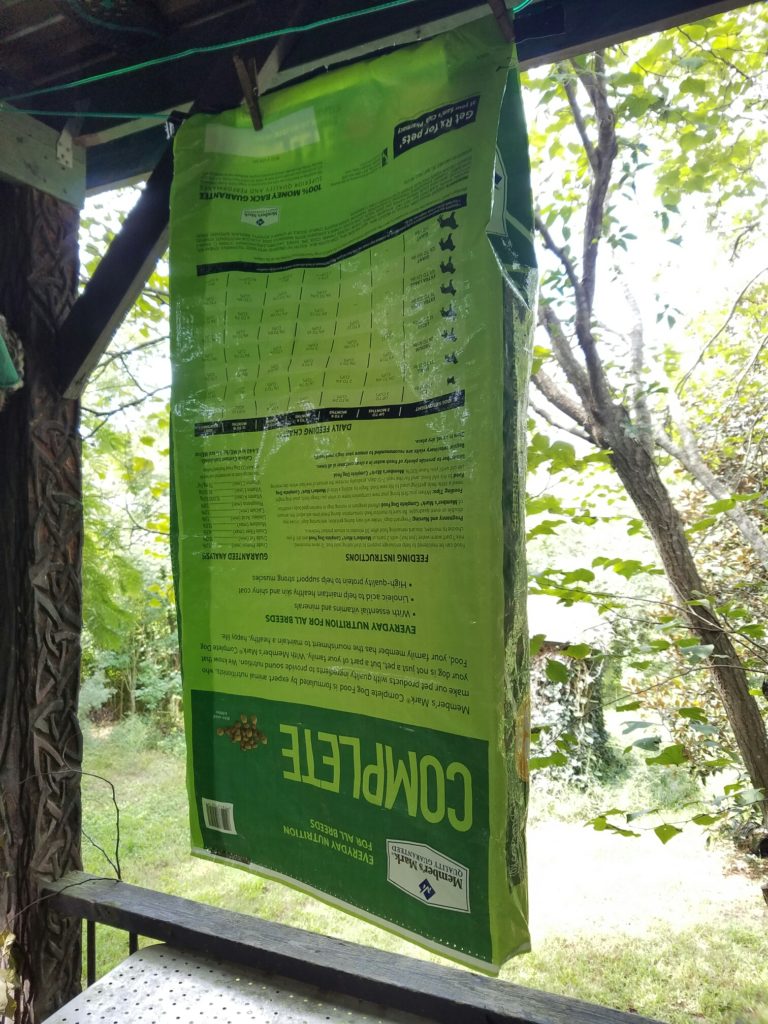 Dog food bag, drying on the line.