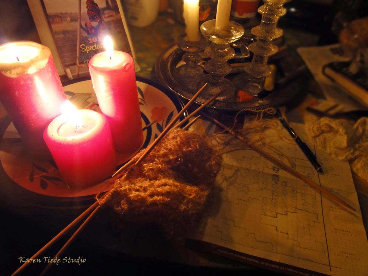 Swatching small hearts during a power outage caused by hurricane Matthew, October 8, 2016.