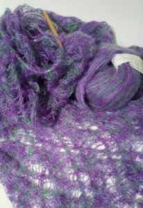 Kid Merino shawl from Crystal Palace Yarns, color 9812 Violets.