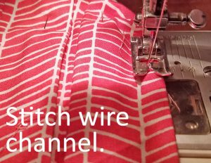 Stitching a channel for wire.